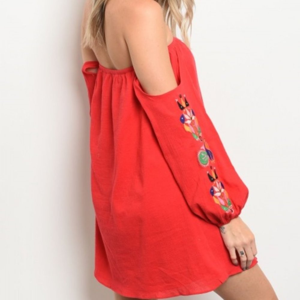 RED EMBROIDED DRESS - Picture 2 of 2